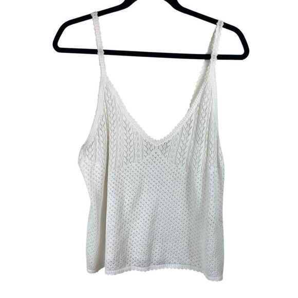 Doen Addie 100% Organic Cotton Lace Picot Trim V Neck Tank Top White Size XL - Picture 2 of 8